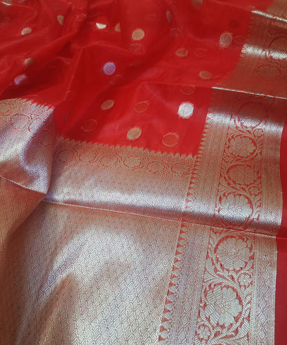 Red Banarasi  Kora Silk Organza Saree