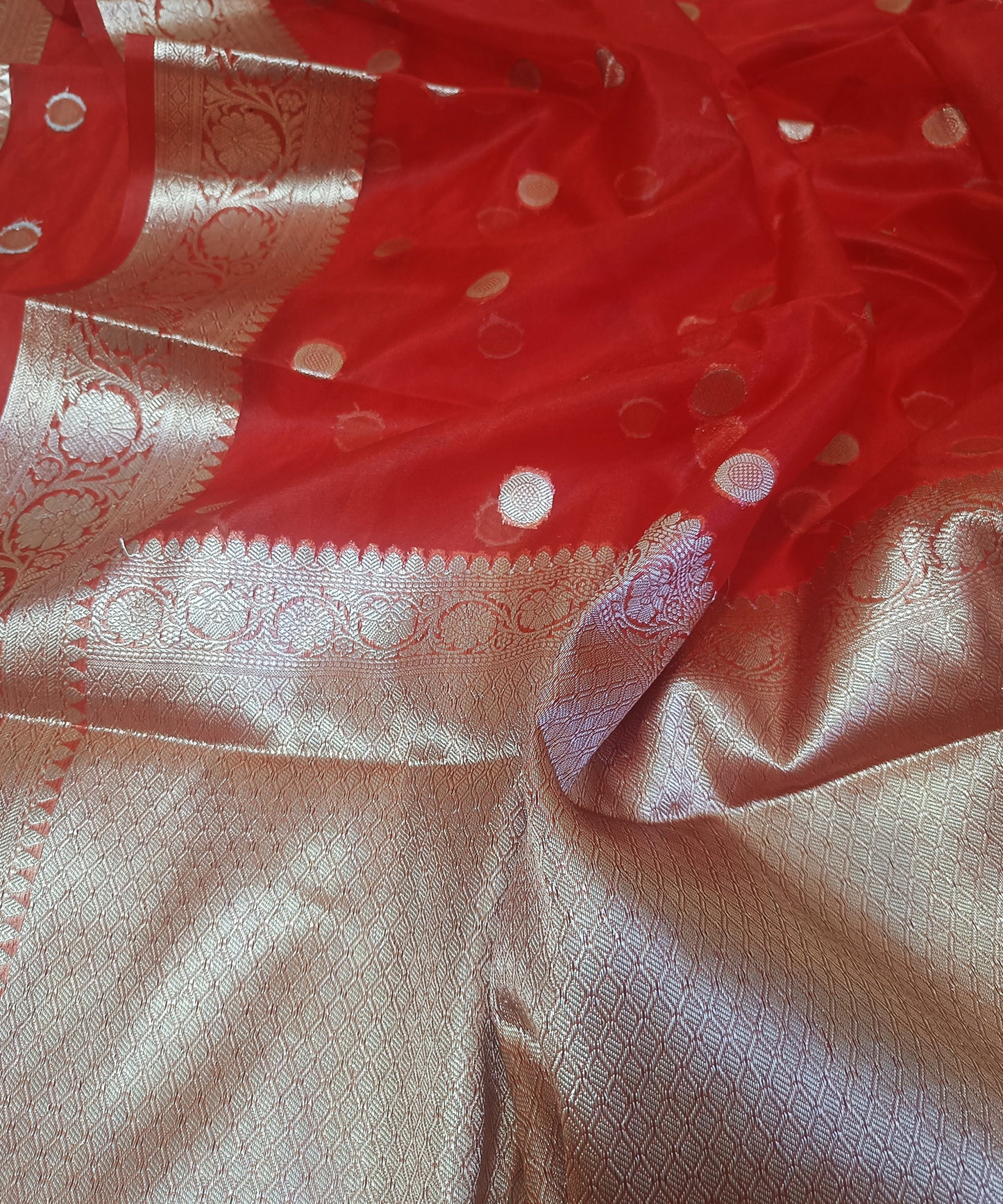 Red Banarasi  Kora Silk Organza Saree