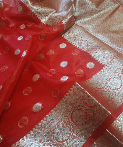 Red Banarasi  Kora Silk Organza Saree