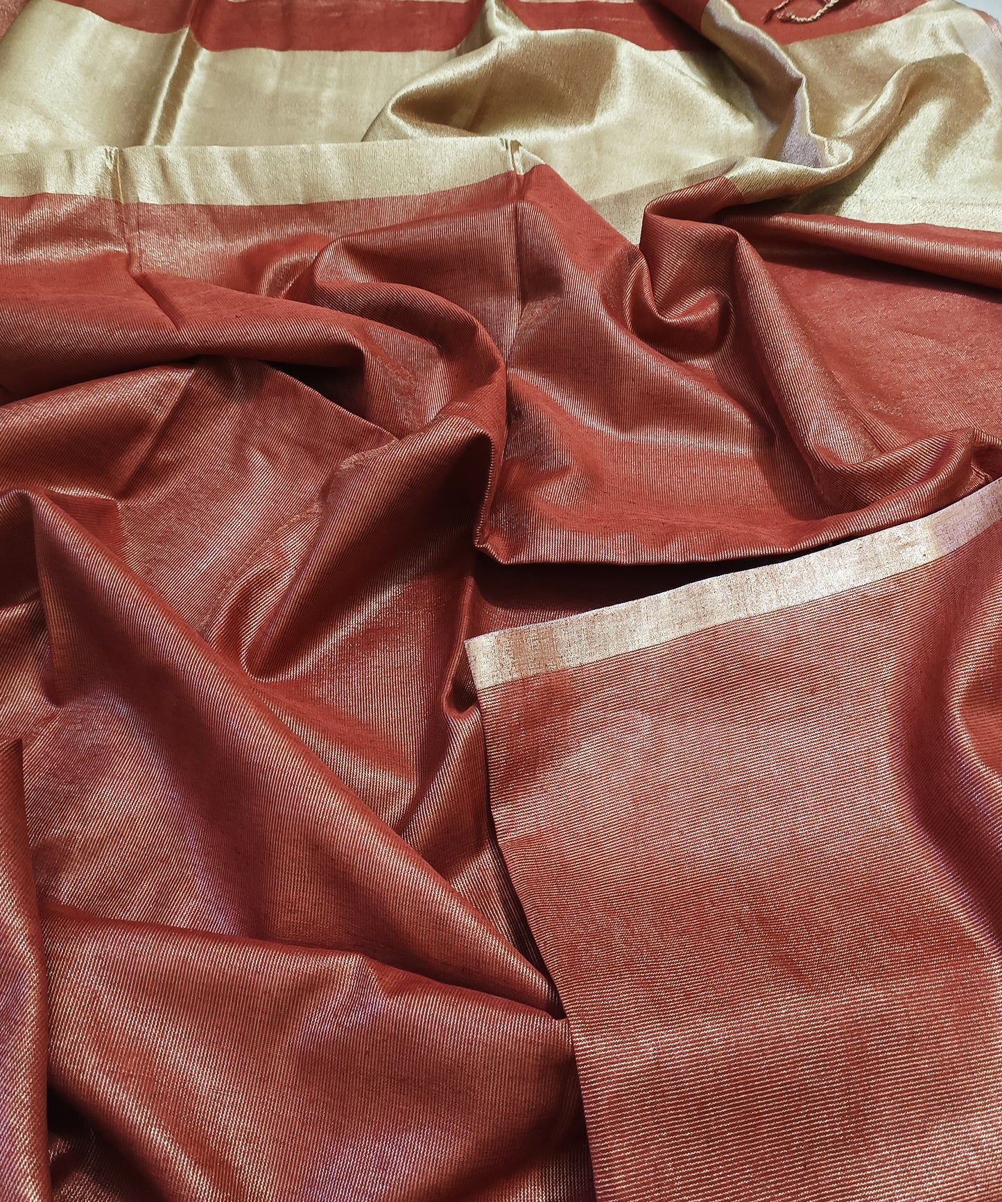 Red Kota Viscose Silk Saree with Tissue Pallu