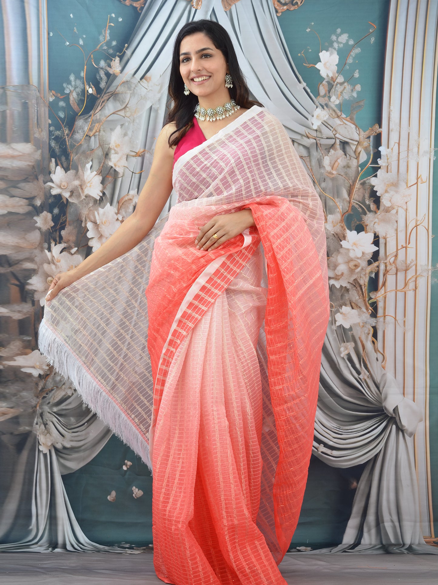 Red Ombre Designer Saree