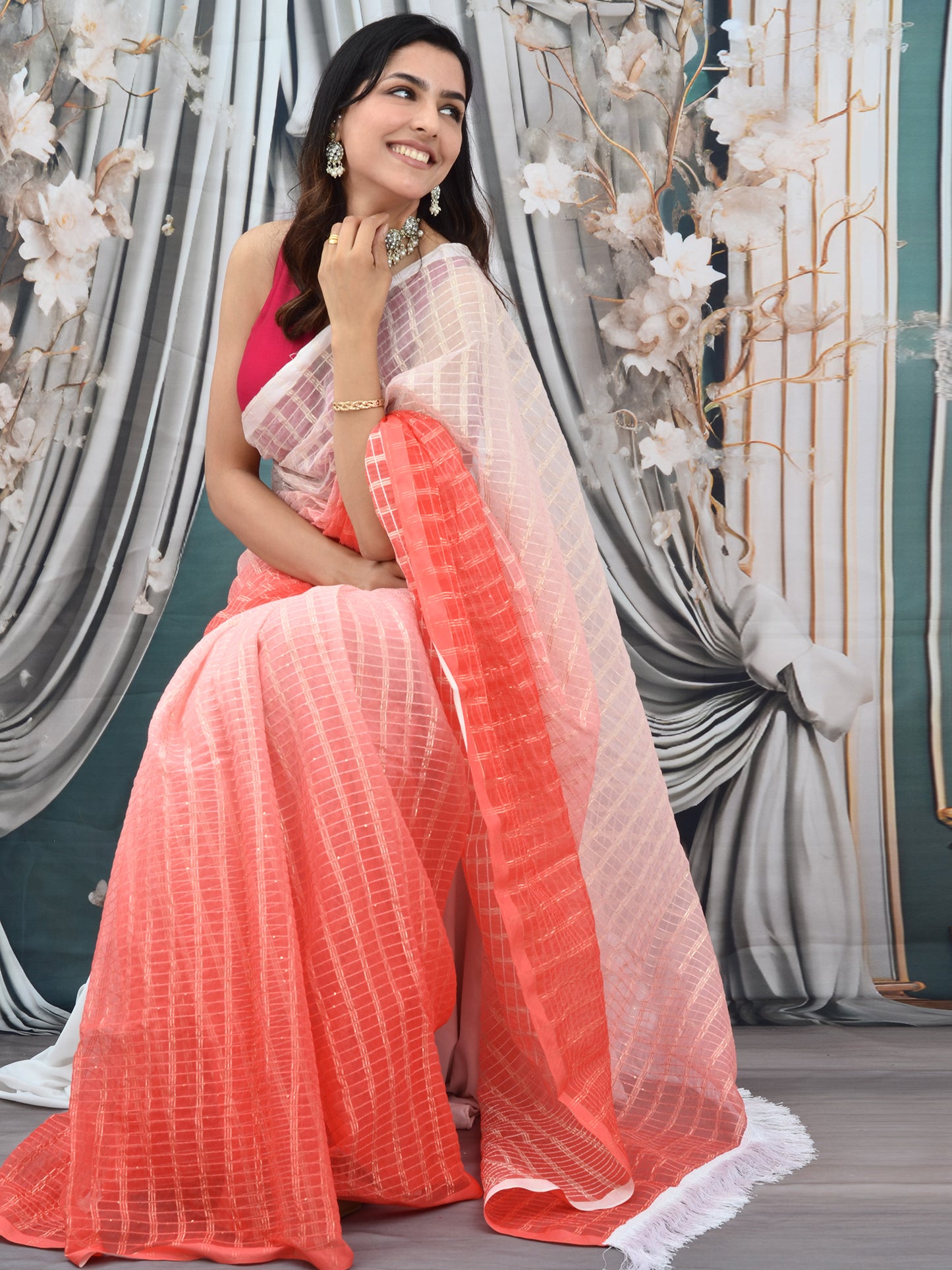 Red Ombre Designer Saree
