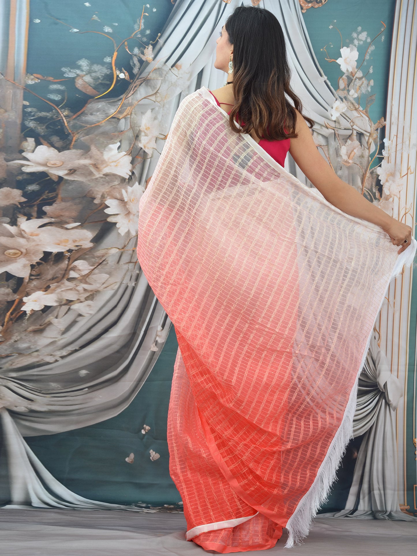 Red Ombre Designer Saree