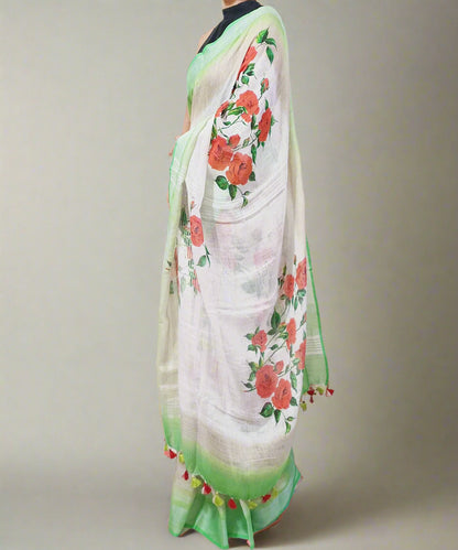 Red Rose Digital Printed Linen Saree