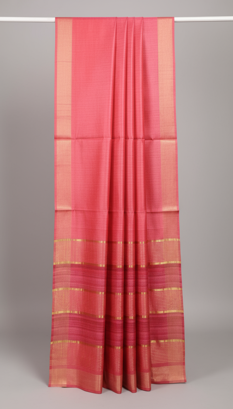 Red Staple Body Saree with Ghicha Silk Pallu