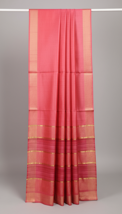 Red Staple Body Saree with Ghicha Silk Pallu