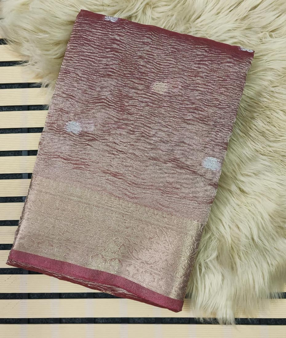 Rose Banarasi Crush Tissue Saree | Peepal Clothing