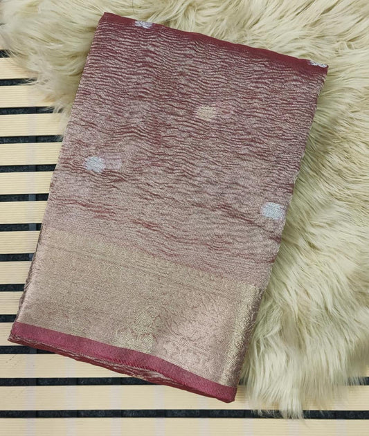 Rose Banarasi Crush Tissue Saree | Peepal Clothing