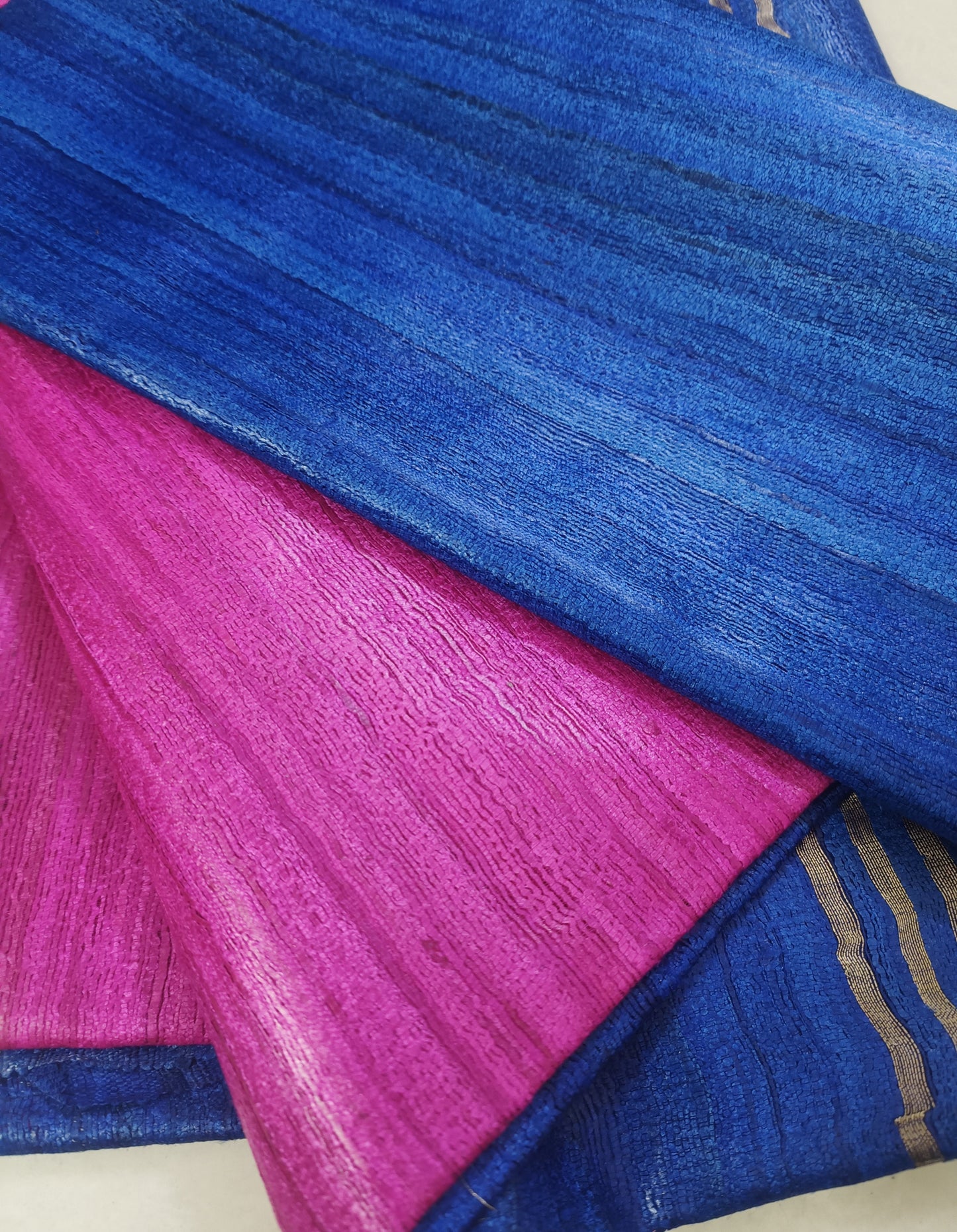 Royal Blue And Magenta Handloom Tussar Ghicha Silk Saree