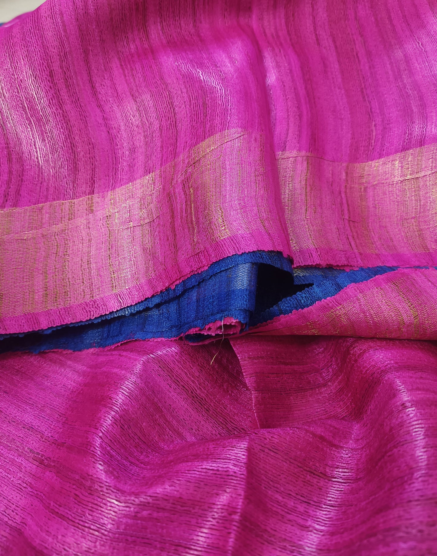 Royal Blue And Magenta Handloom Tussar Ghicha Silk Saree