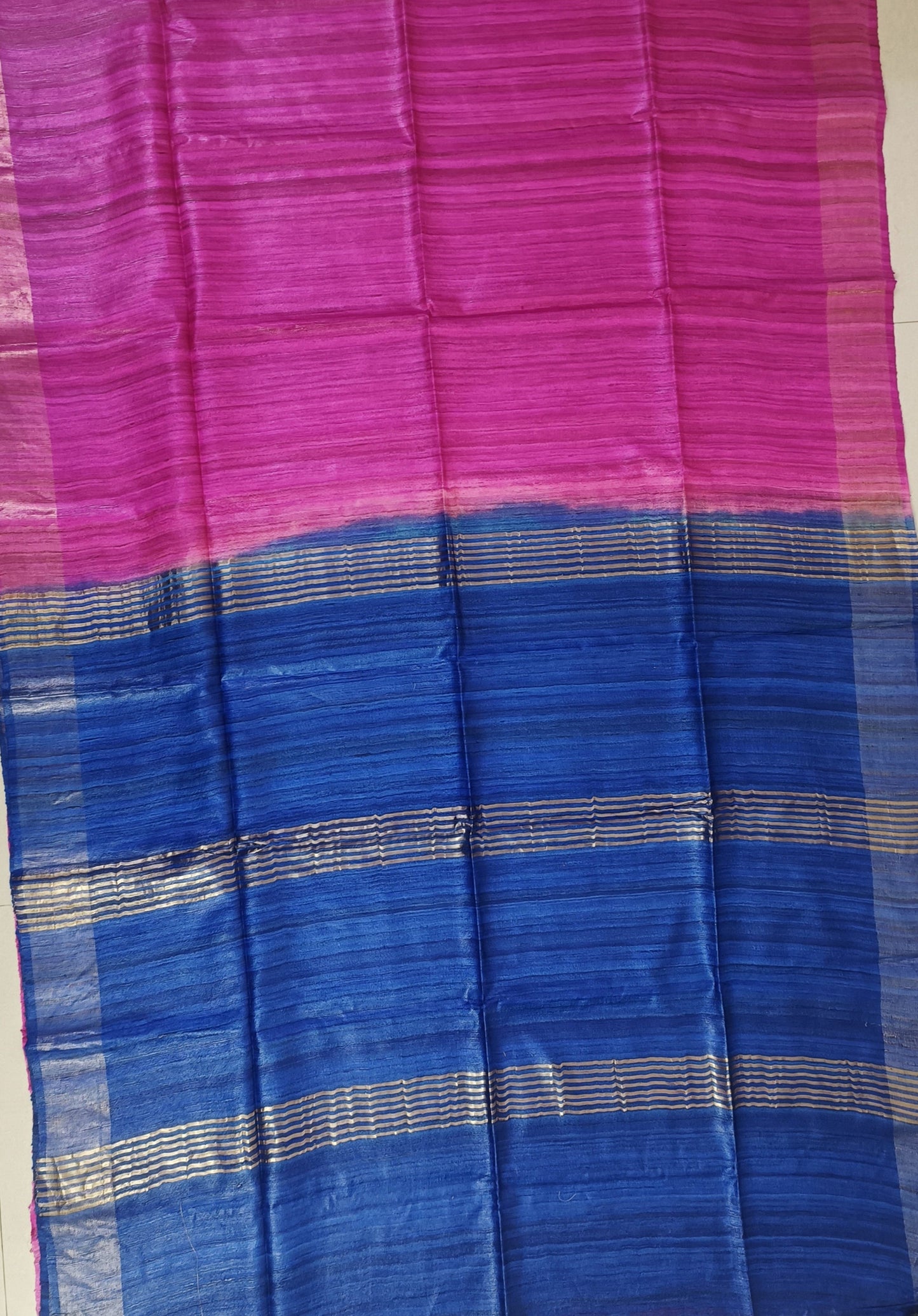 Royal Blue And Magenta Handloom Tussar Ghicha Silk Saree