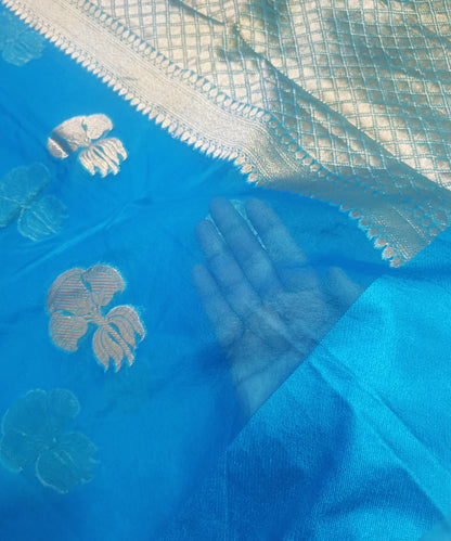 Royal Blue Banarasi Kora Silk Organza Saree