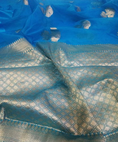 Royal Blue Banarasi Kora Silk Organza Saree