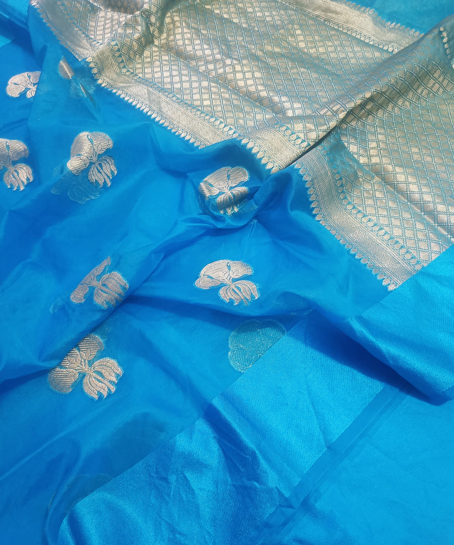 Royal Blue Banarasi Kora Silk Organza Saree