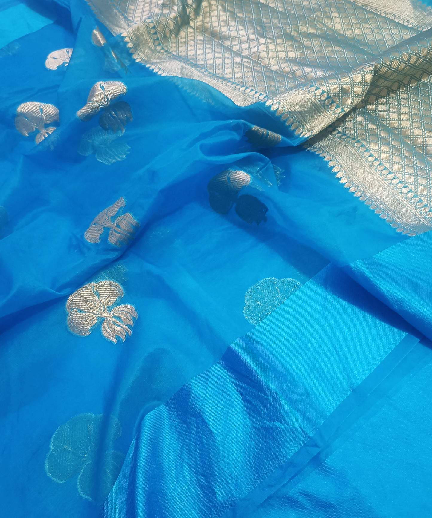 Royal Blue Banarasi Kora Silk Organza Saree
