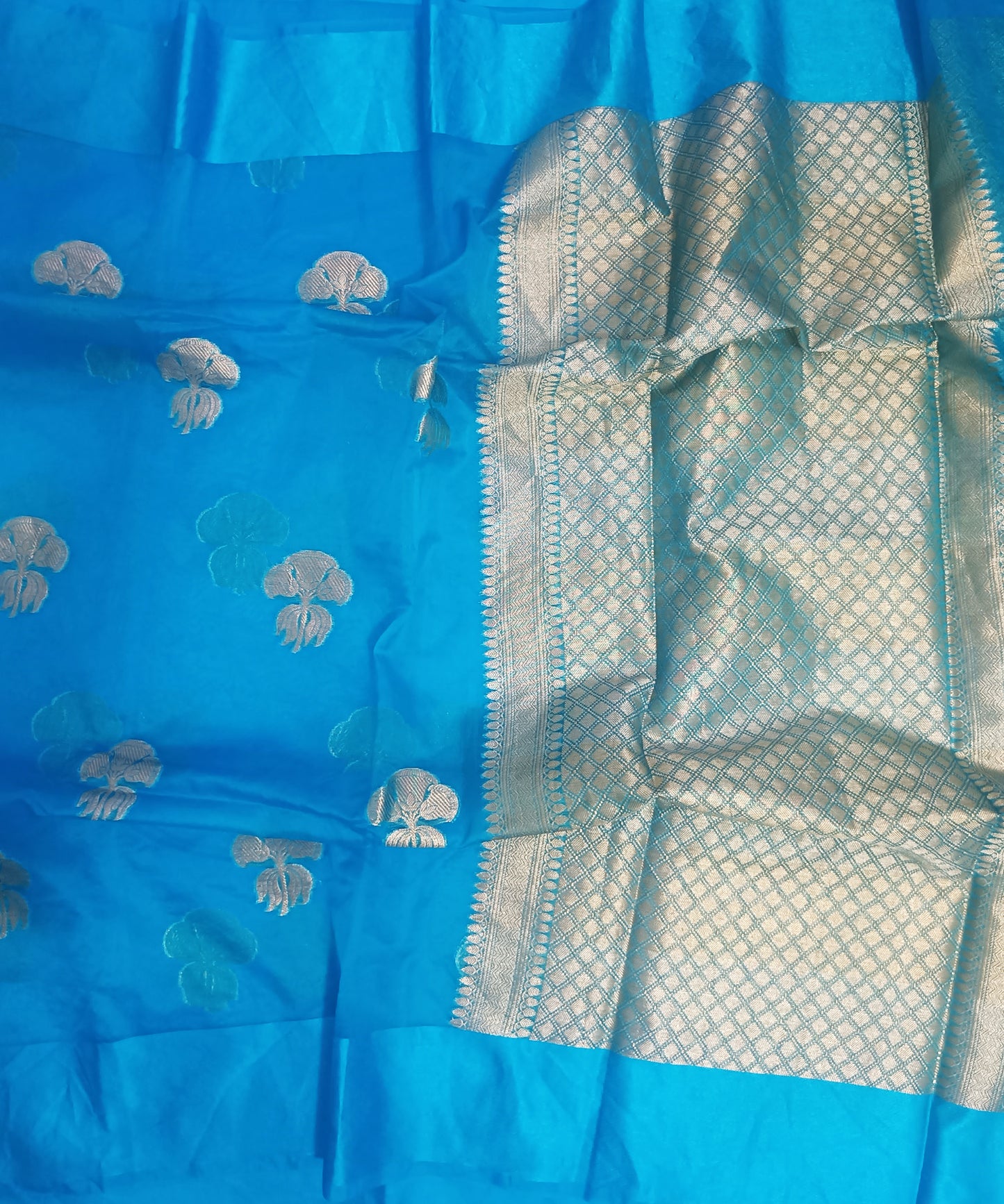 Royal Blue Banarasi Kora Silk Organza Saree