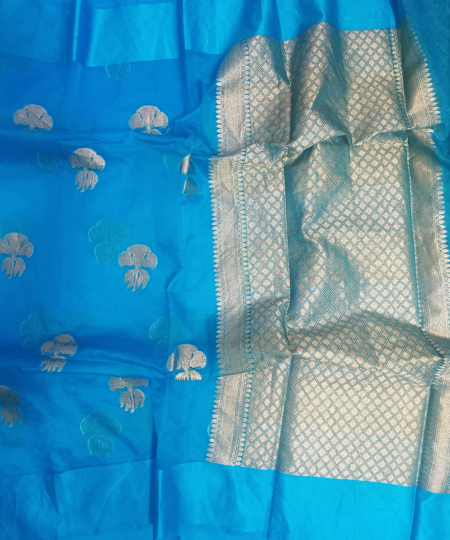 Royal Blue Banarasi Kora Silk Organza Saree