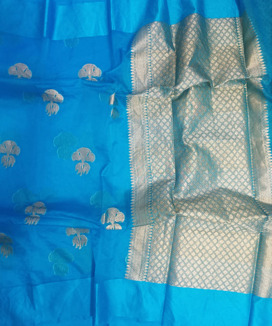 Royal Blue Banarasi Kora Silk Organza Saree