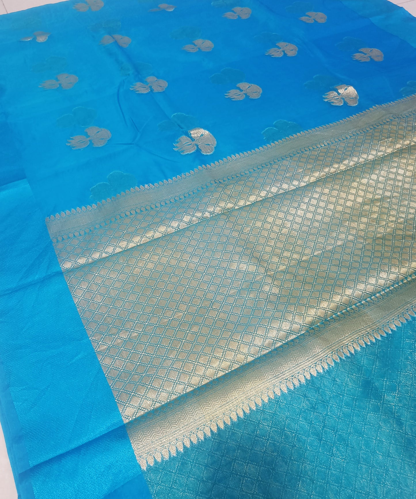 Royal Blue Banarasi Kora Silk Organza Saree