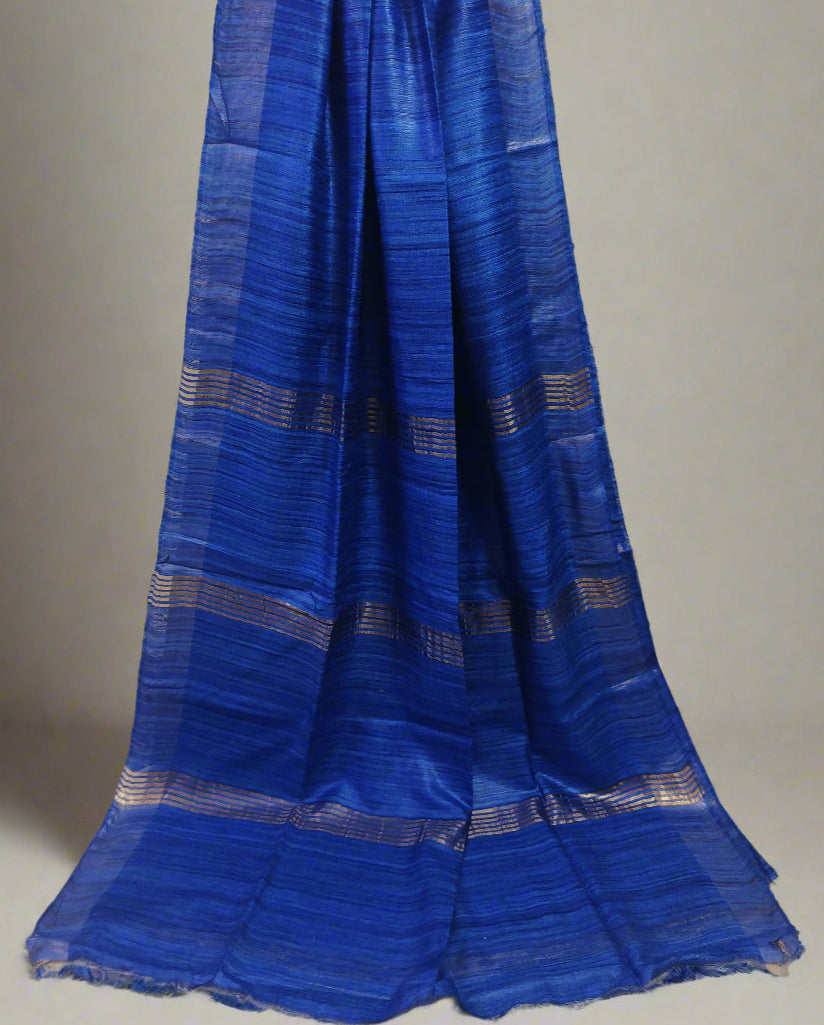 Royal Blue Zari Border Handloon Tussar Ghicha Silk Saree