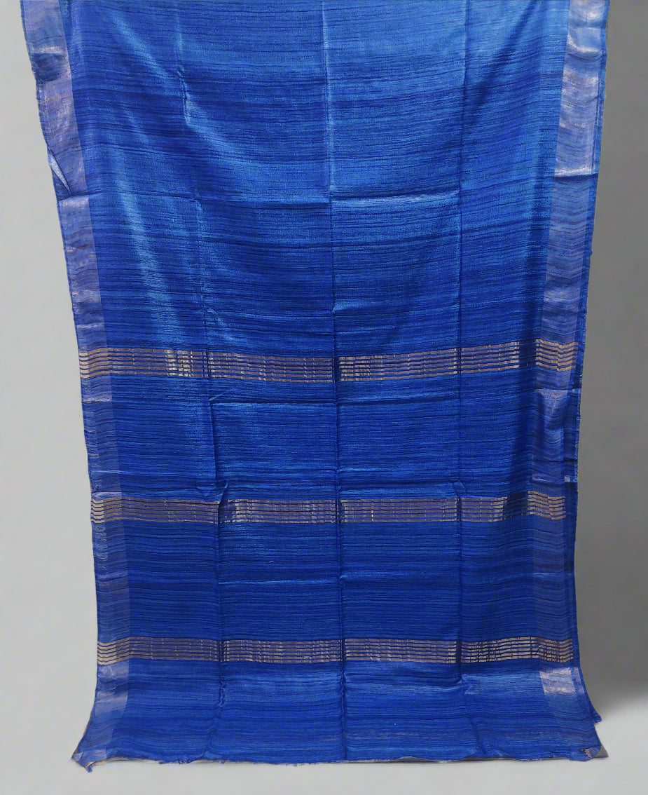 Royal Blue Zari Border Handloon Tussar Ghicha Silk Saree