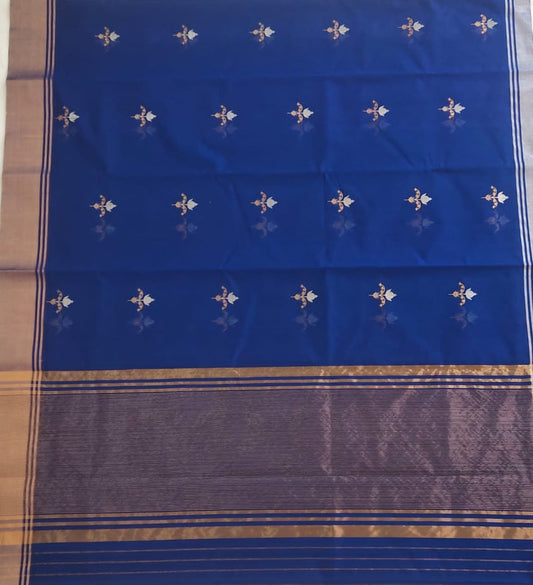 Royal Blue Handloom Chanderi Saree with Golden Zari1