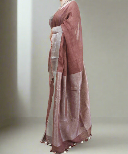 Rust Handloom Pure Linen Saree