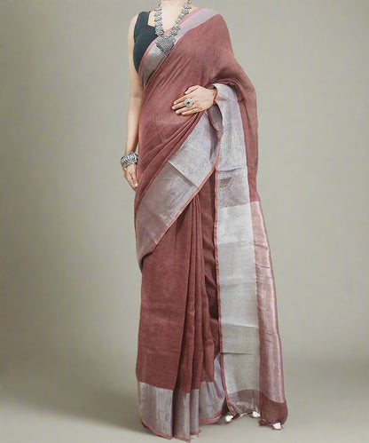 Rust Handloom Pure Linen Saree