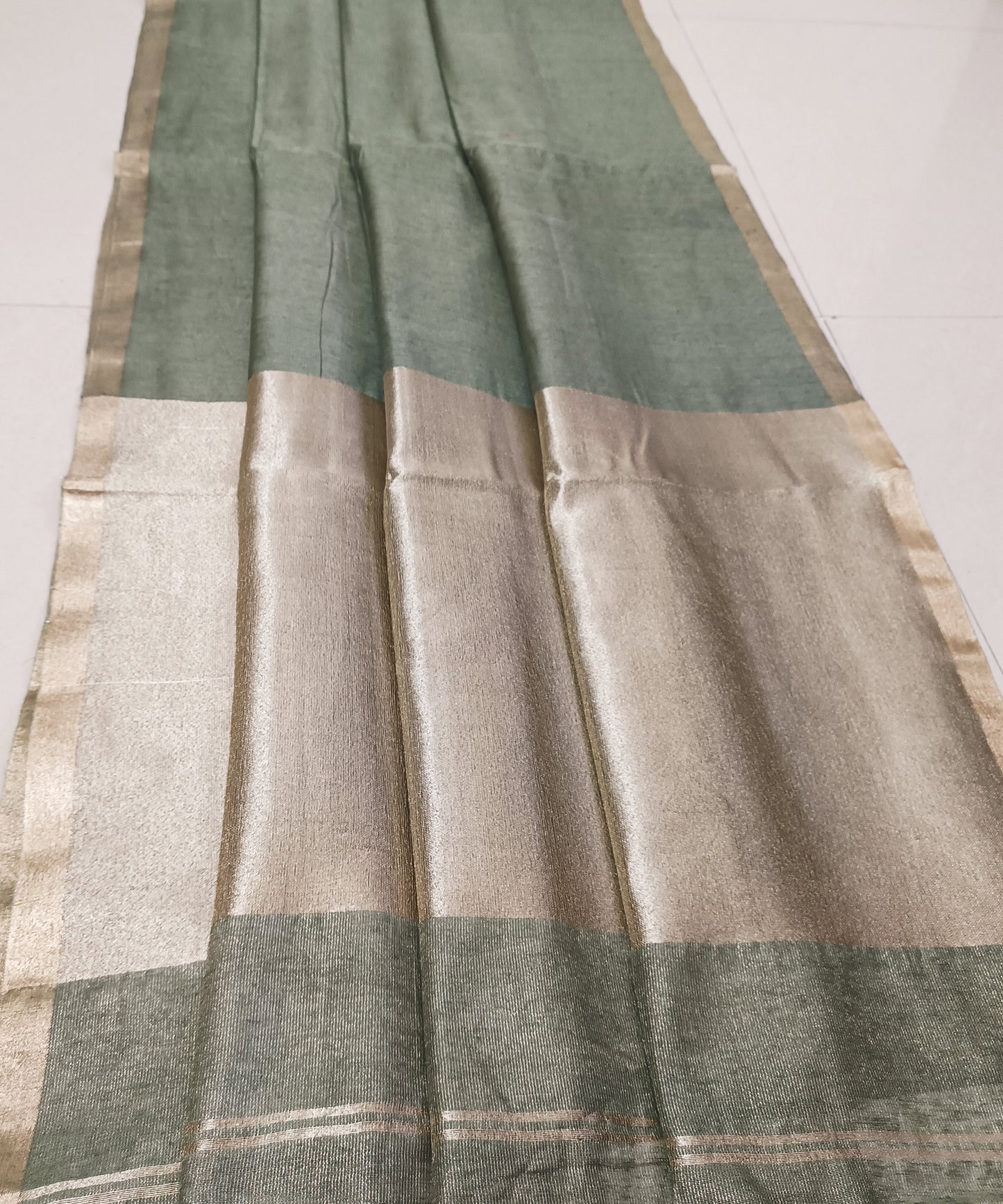 Sage Green Kota Viscose Silk Saree with Tissue Pallu
