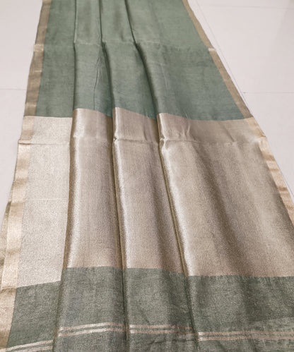 Sage Green Kota Viscose Silk Saree with Tissue Pallu