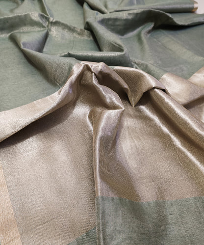 Sage Green Kota Viscose Silk Saree with Tissue Pallu