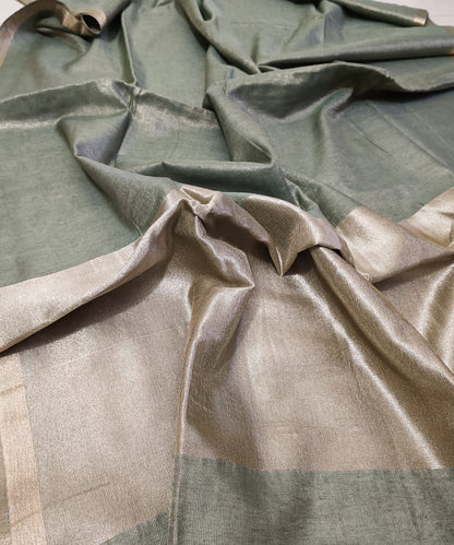Sage Green Kota Viscose Silk Saree with Tissue Pallu