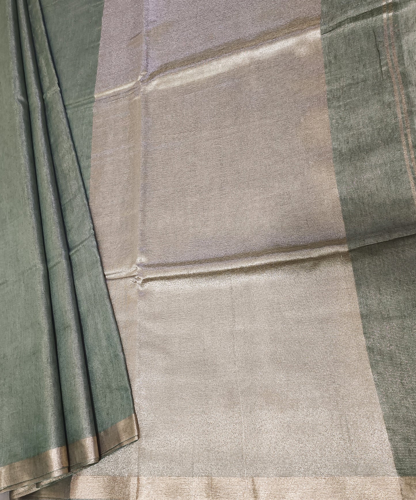 Sage Green Kota Viscose Silk Saree with Tissue Pallu