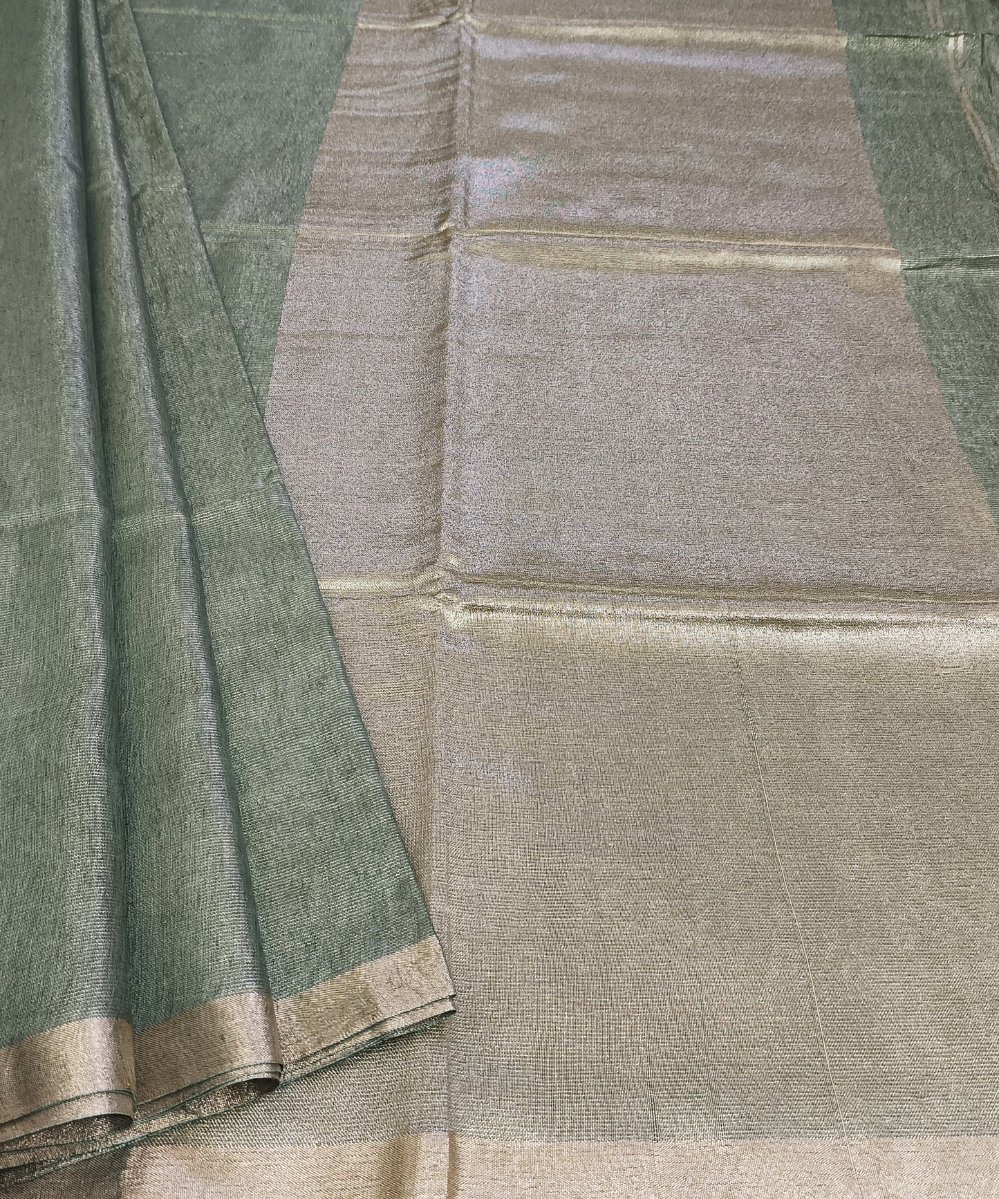 Sage Green Kota Viscose Silk Saree with Tissue Pallu