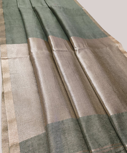 Sage Green Kota Viscose Silk Saree with Tissue Pallu