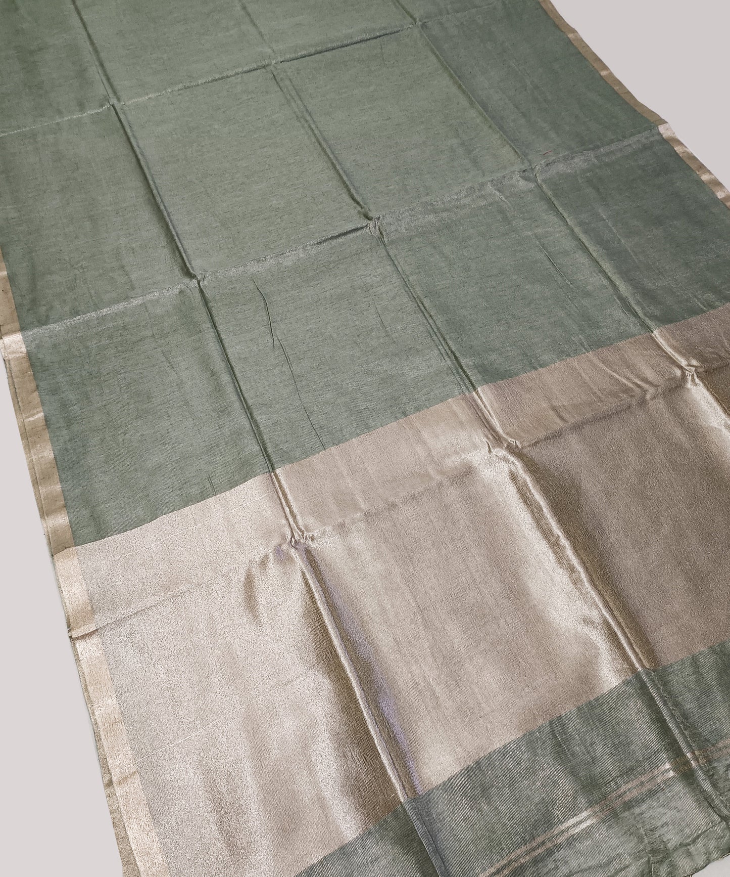 Sage Green Kota Viscose Silk Saree with Tissue Pallu