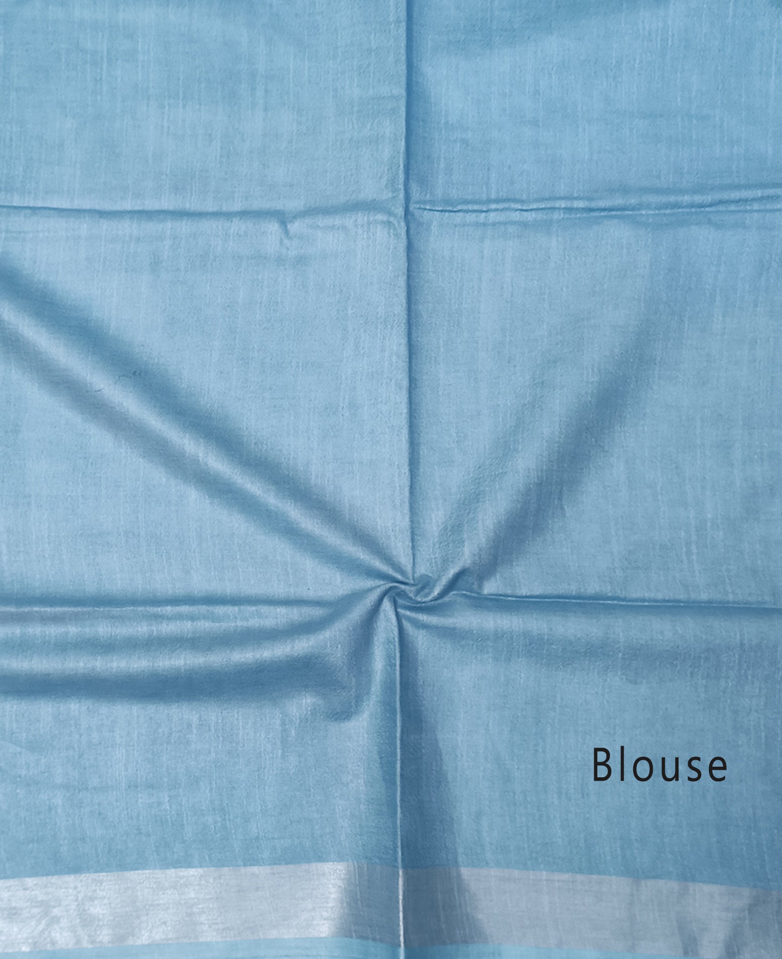 Serene Light Blue Cotton Slub Saree with Elegant Silver Zari Border & Tassels