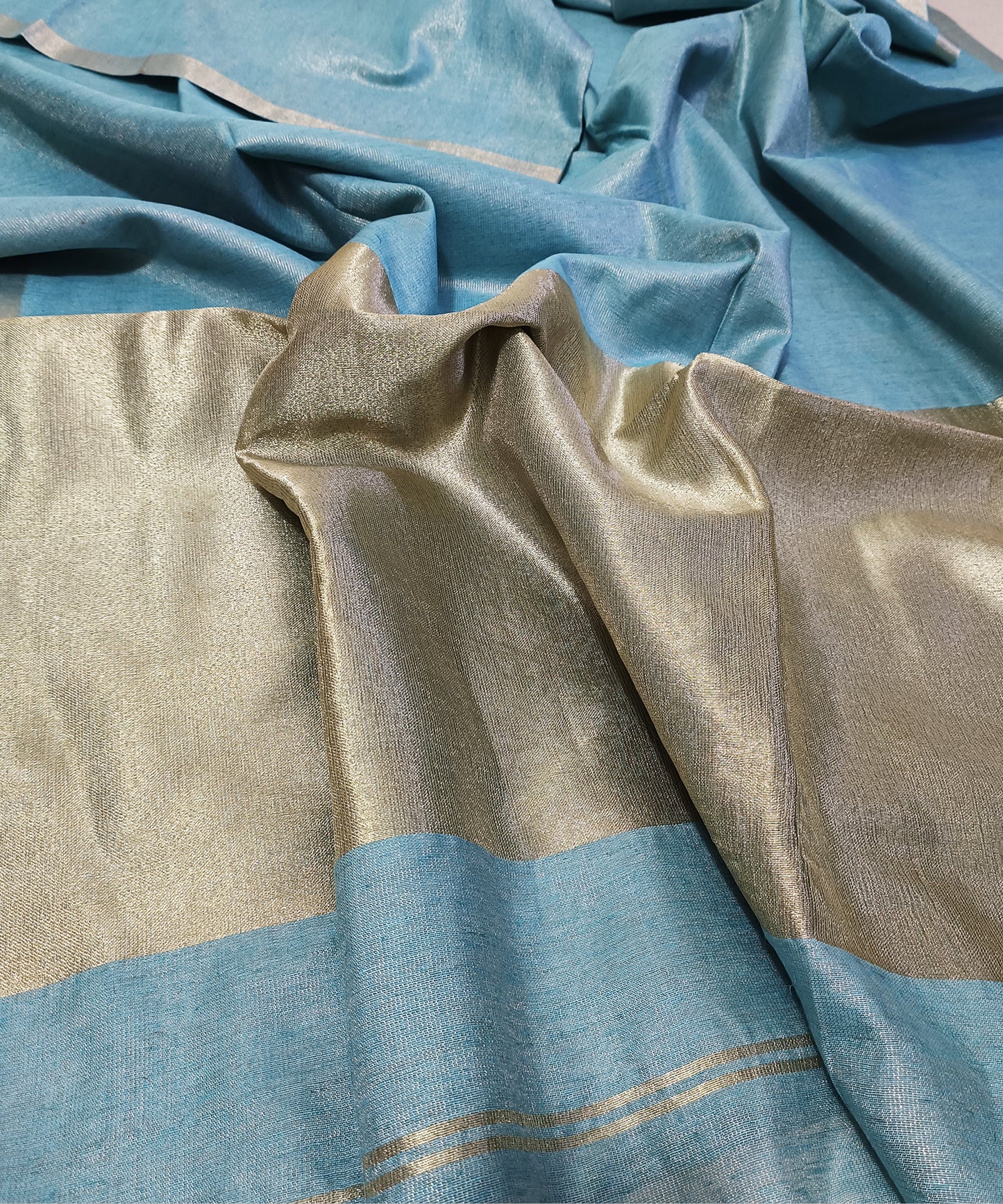 Sky Blue Kota Viscose Silk Saree with Tissue Pallu