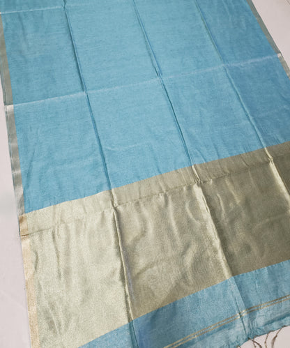 Sky Blue Kota Viscose Silk Saree with Tissue Pallu