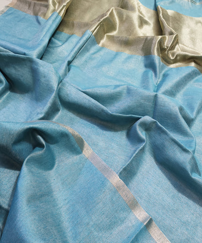 Sky Blue Kota Viscose Silk Saree with Tissue Pallu