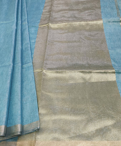 Sky Blue Kota Viscose Silk Saree with Tissue Pallu