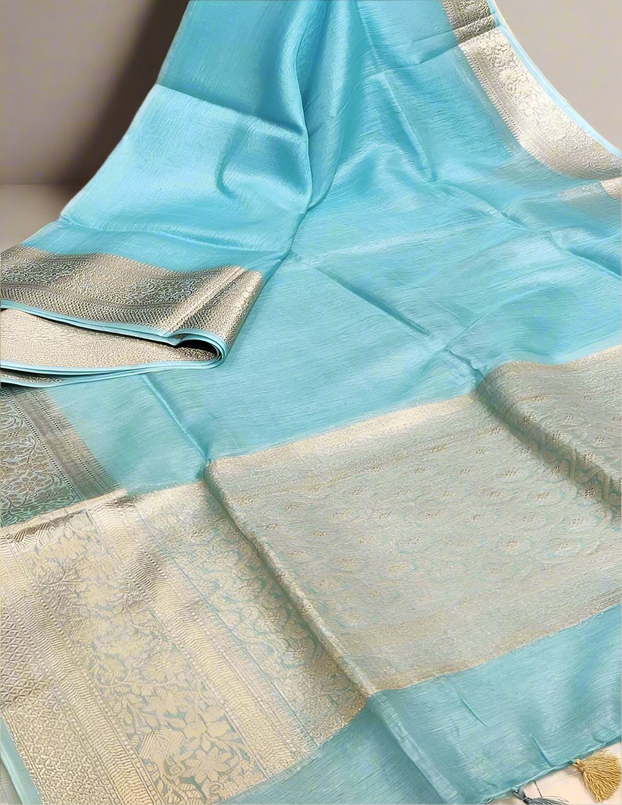 Sky Blue Banarasi Silk Linen saree