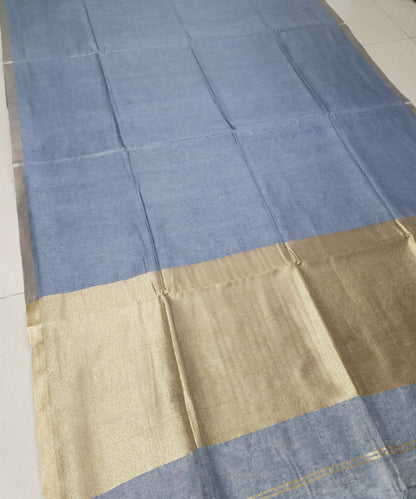 Slate Blue Kota Viscose Silk Saree with Tissue Pallu