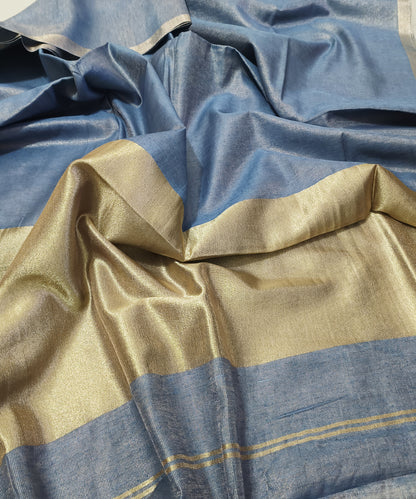Slate Blue Kota Viscose Silk Saree with Tissue Pallu