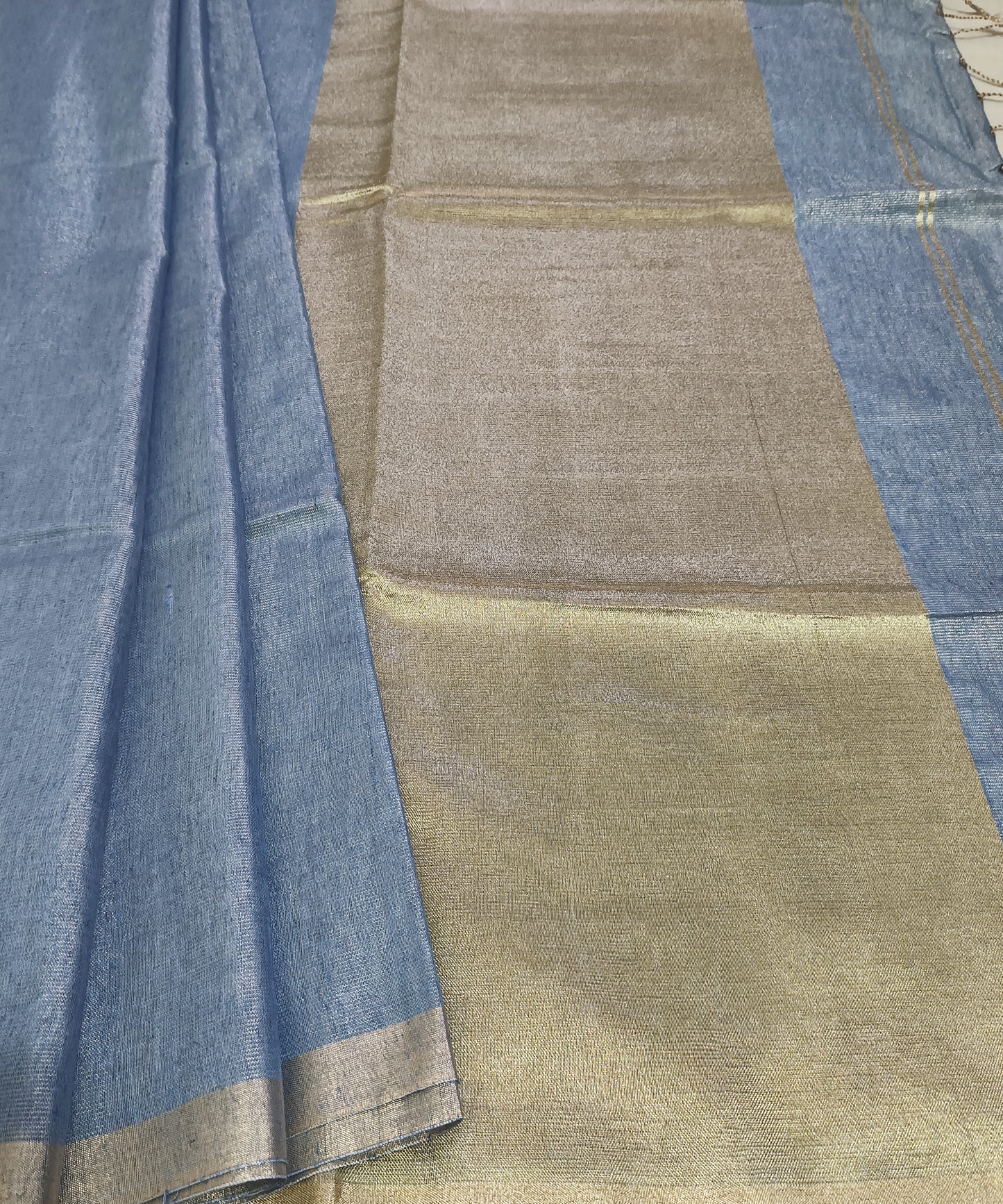 Slate Blue Kota Viscose Silk Saree with Tissue Pallu