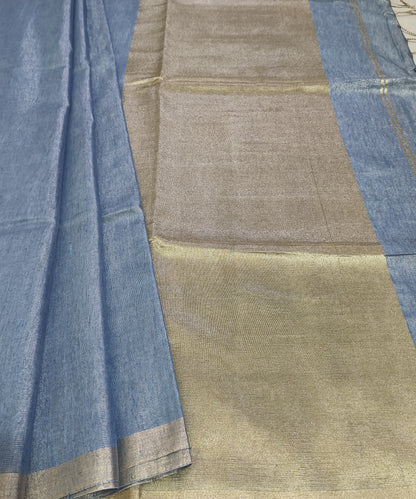 Slate Blue Kota Viscose Silk Saree with Tissue Pallu