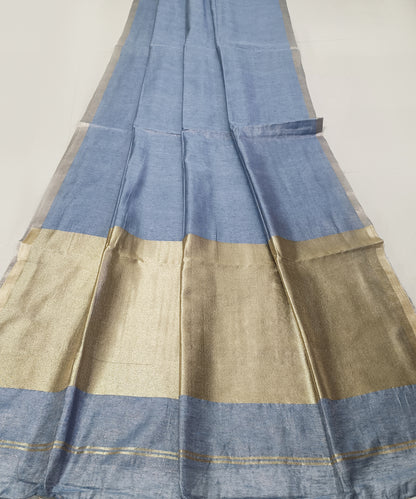 Slate Blue Kota Viscose Silk Saree with Tissue Pallu