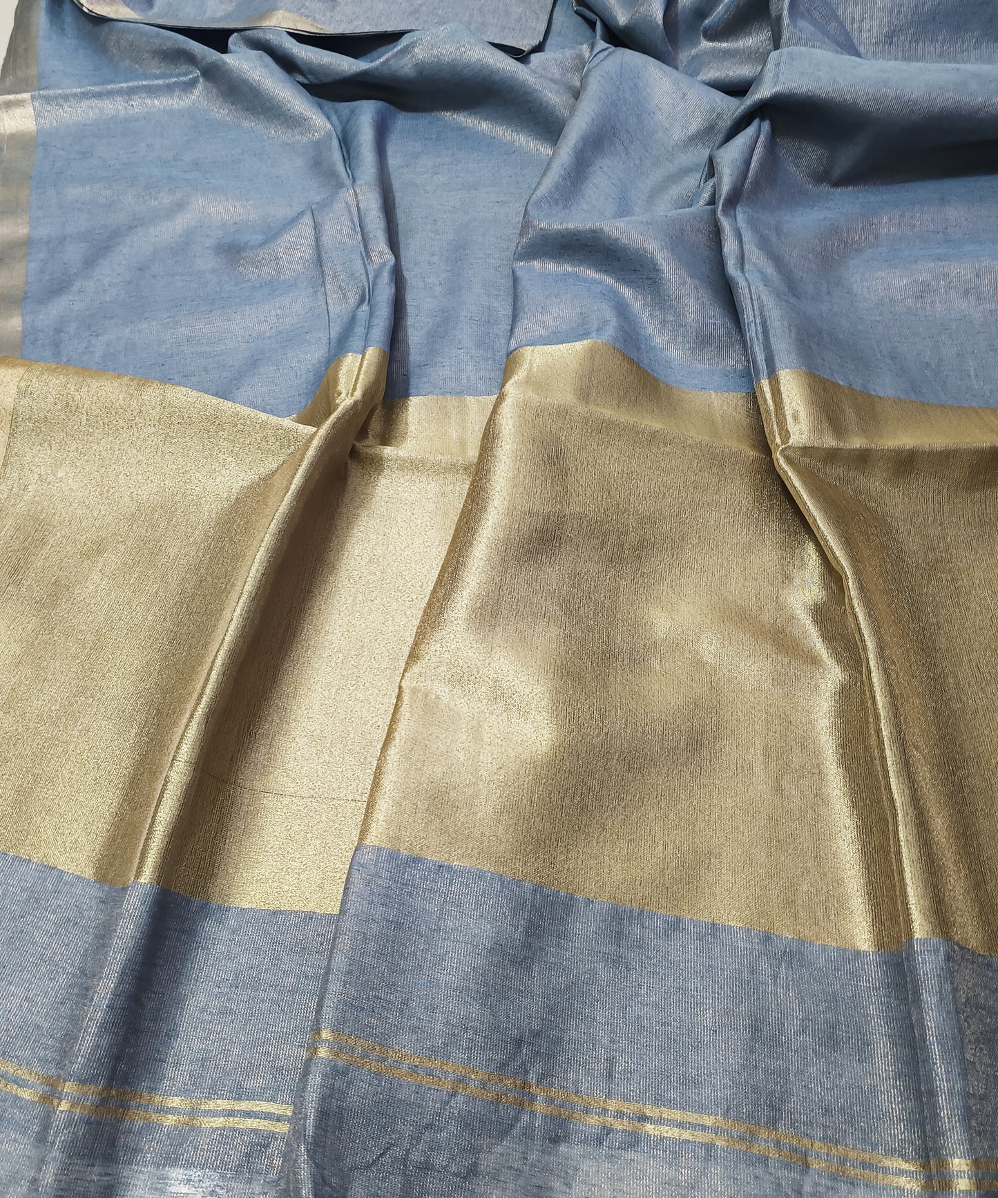 Slate Blue Kota Viscose Silk Saree with Tissue Pallu
