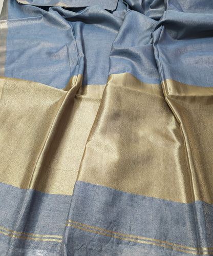 Slate Blue Kota Viscose Silk Saree with Tissue Pallu