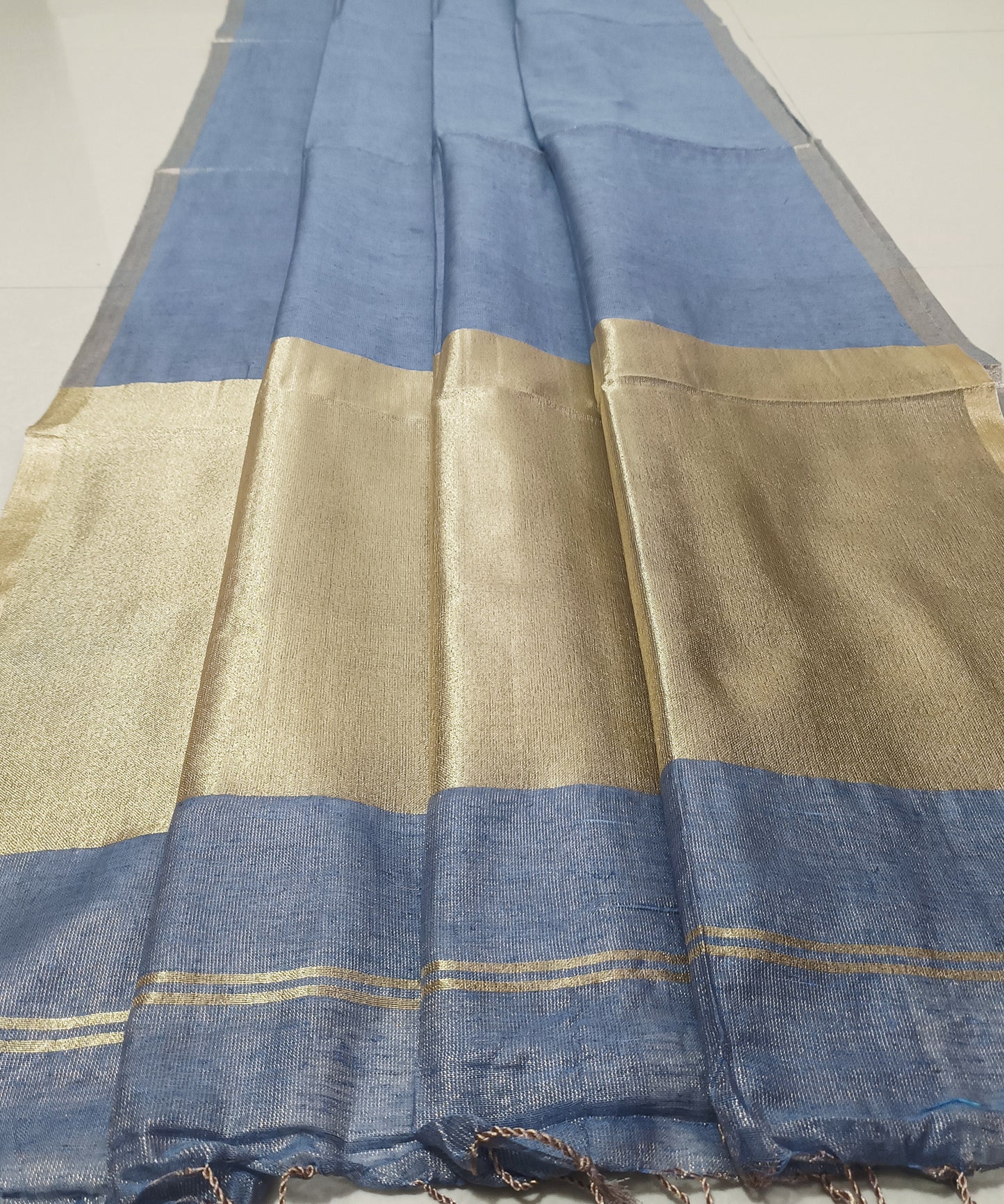 Slate Blue Kota Viscose Silk Saree with Tissue Pallu